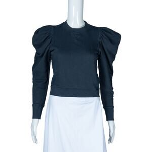 ULLA JOHNSON Navy Blue Cotton Long sleeve Ruffled Sweatshirt Size XS